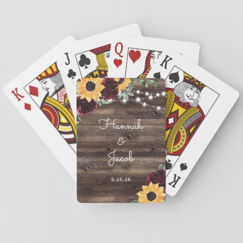 Rustic Sunflower Wood Wedding Favor Playing Cards