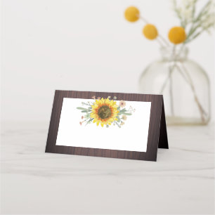 Rustic Sunflower Wood Wedding Place Card