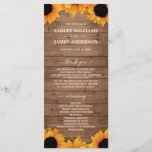 Rustic Sunflower Wood Wedding Program