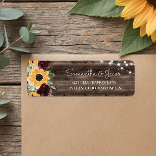 Rustic Sunflower Wood Wedding Return Address Label