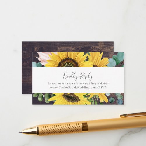 Rustic Sunflower  Wood Wedding Website RSVP Enclosure Card