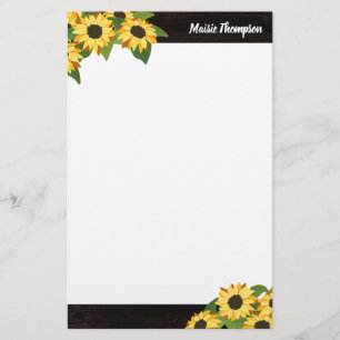 Rustic Sunflower & Wood With Your Name Stationery