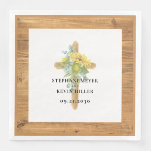 Rustic Sunflower Wooden Cross Wedding Paper Dinner Napkins