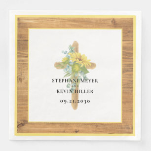 Rustic Sunflower Wooden Cross Wedding Paper Dinner Napkins