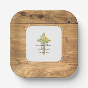 Rustic Sunflower Wooden Cross Wedding Paper Plates