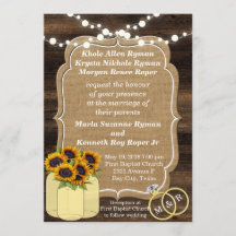 Rustic Sunflower Wooden Lights Wedding Invitation