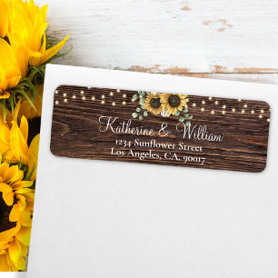 Rustic Sunflower Wooden String Light Return Label