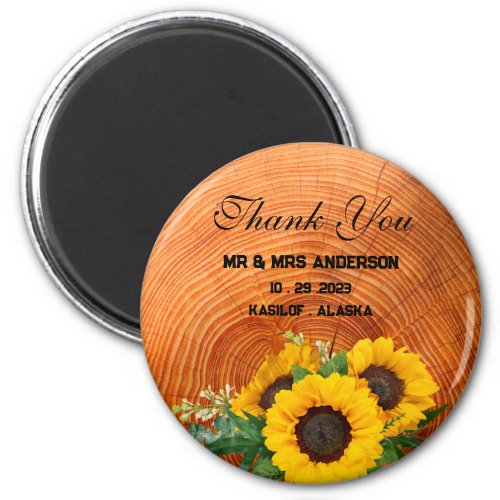 Rustic Sunflower Wooden Wedding Favor Gift Magnet