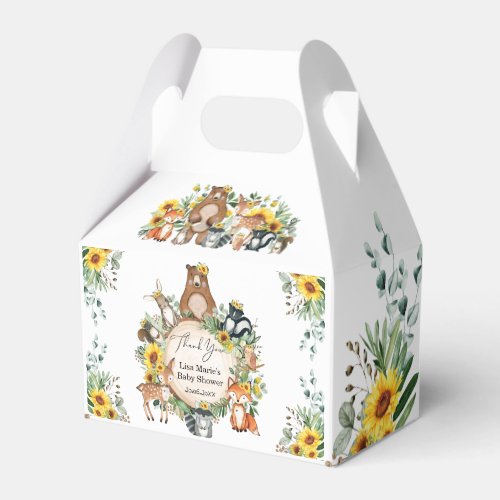 Rustic Sunflower Woodland Animals Baby Birthday Favor Boxes