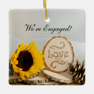 Rustic Sunflower Woodland Engagement Ornament