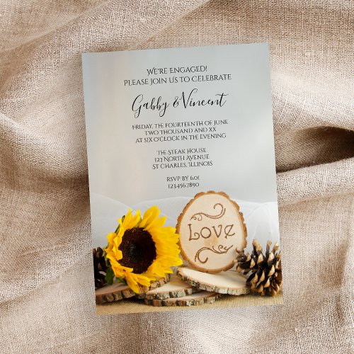 Rustic Sunflower Woodland Engagement Party Invitation