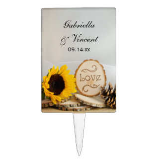 Rustic Sunflower Woodland Wedding Cake Topper