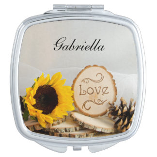Rustic Sunflower Woodland Wedding Compact Mirror