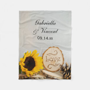Rustic Sunflower Woodland Wedding Fleece Blanket