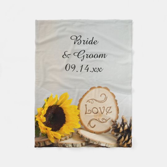 Rustic Sunflower Woodland Wedding Fleece Blanket