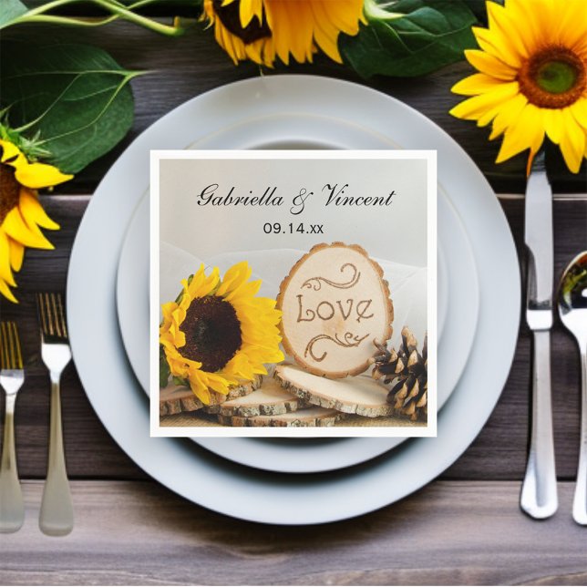 Rustic Sunflower Woodland Wedding Paper Napkins (Creator Uploaded)