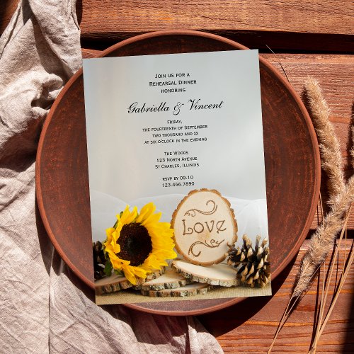 Rustic Sunflower Woodland Wedding Rehearsal Dinner Invitation