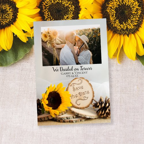 Rustic Sunflower Woodland Wedding Save the Date