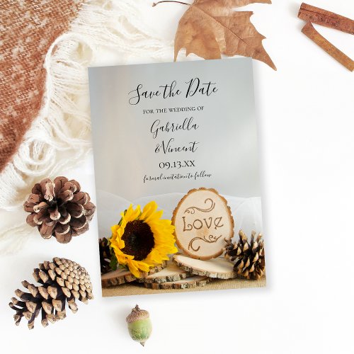 Rustic Sunflower Woodland Wedding Save the Date