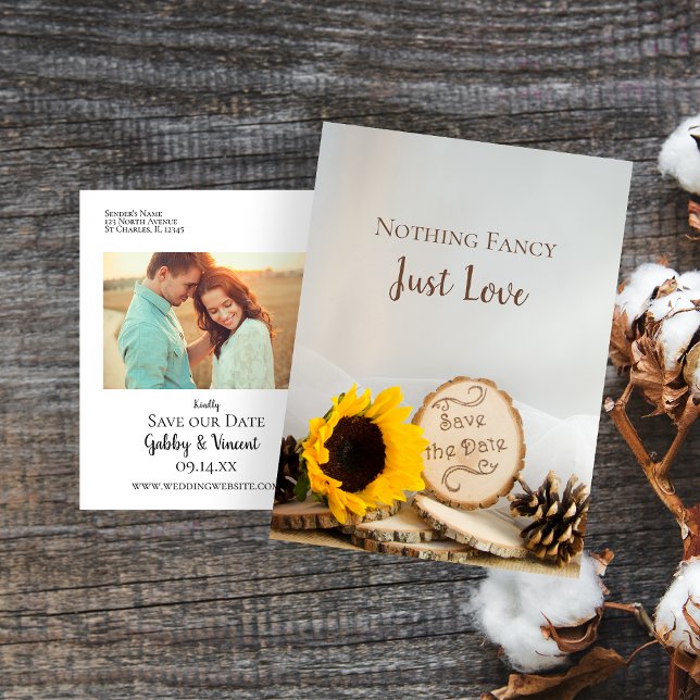 Rustic Sunflower Woodland Wedding Save the Date Announcement Postcard (Creator Uploaded)