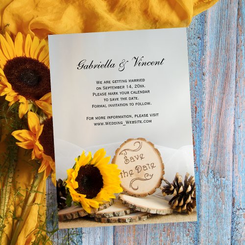 Rustic Sunflower Woodland Wedding Save the Date Invitation