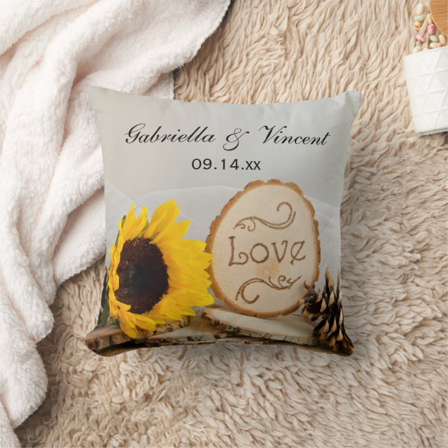Rustic Sunflower Woodland Wedding Throw Pillow (Blanket)