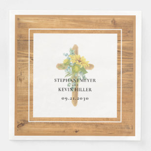 Rustic Sunflower Wrapped Wooden Cross Wedding Paper Dinner Napkins