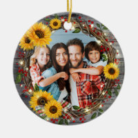 Rustic Sunflower Wreath Family Photo Christmas