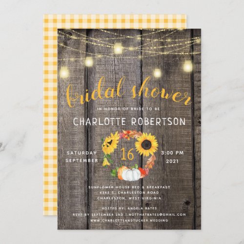 Rustic Sunflower Wreath Lights Bridal Shower  Invitation