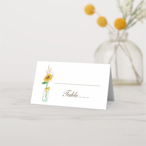 Rustic  Sunflower Yellow Floral Wedding Party Place Card