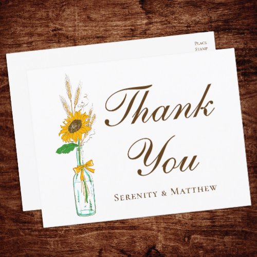 Rustic Sunflower Yellow Floral Wedding Thank You Postcard