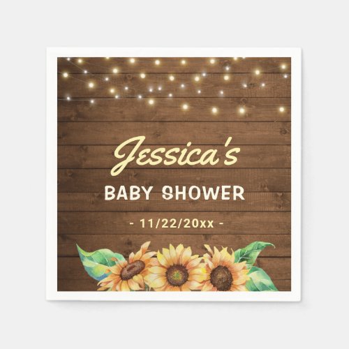 Rustic Sunflower Yellow Gender Neutral Baby Shower Napkins