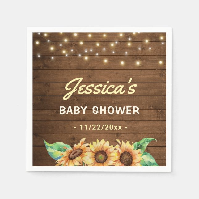 Rustic Sunflower Yellow Gender Neutral Baby Shower Napkins (Front)