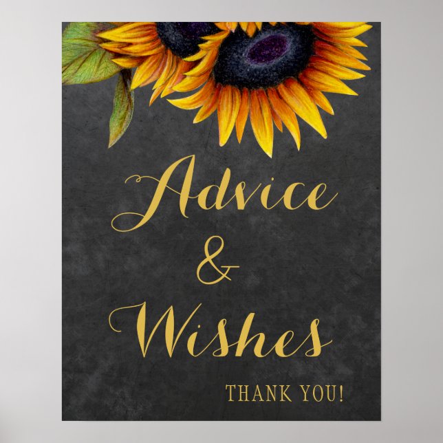 Rustic sunflowers advice and wishes wedding sign (Front)