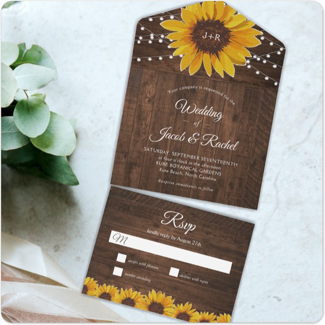 Rustic Sunflowers All in One Wedding Invitation (Creator Uploaded)