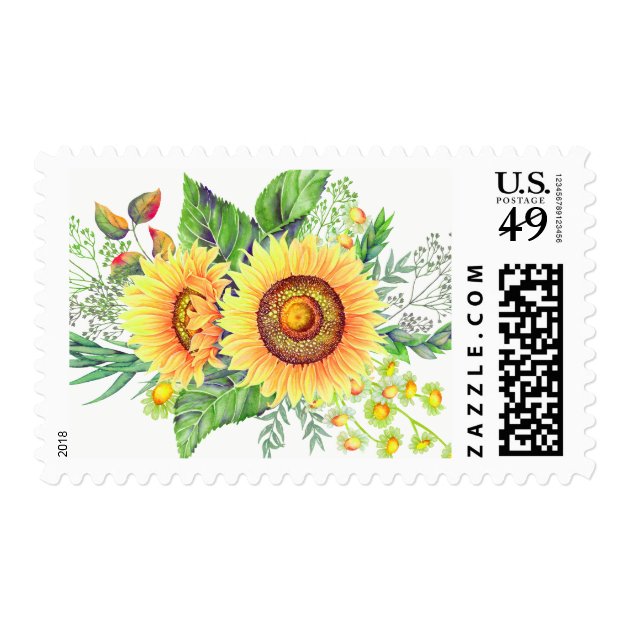 Rustic Sunflowers And Baby's Breath Bouquet Postage