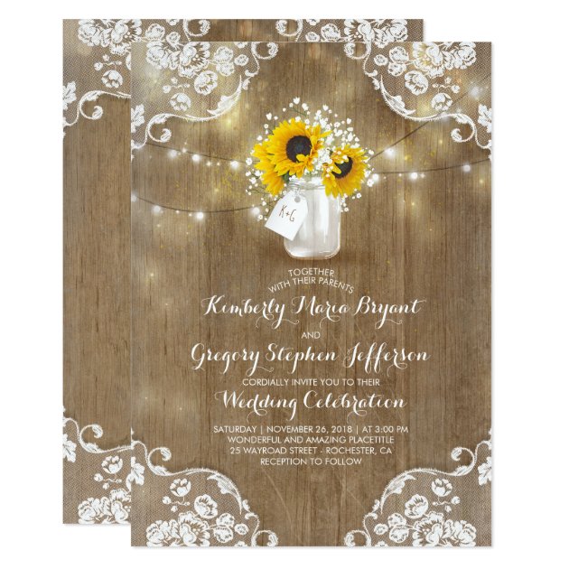 Rustic Sunflowers And Baby's Breath Fall Wedding Invitation