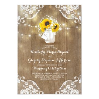 Rustic Baby's Breath and Sunflowers Wedding Invitation