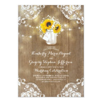 Rustic Sunflowers and Baby's Breath Fall Wedding Invitation