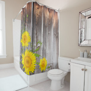 Rustic Sunflowers and Barnwood Shower Curtain
