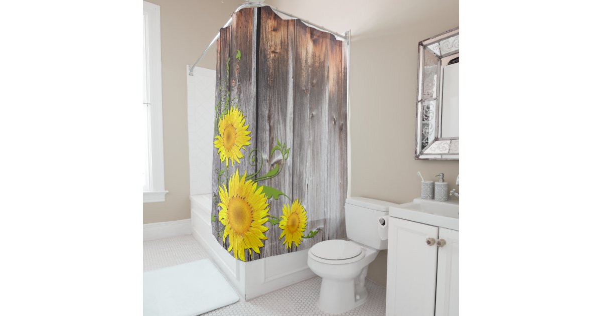 Rustic Sunflowers and Barnwood Shower Curtain Zazzle