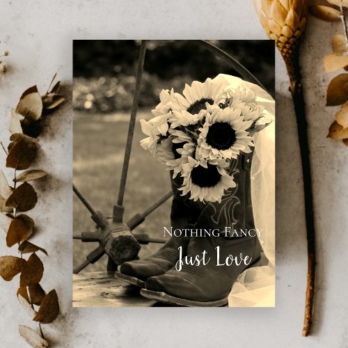 Rustic Sunflowers and Boots Save the Date Sepia Announcement Postcard