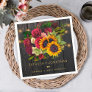 Rustic sunflowers and burgundy roses wood wedding napkins