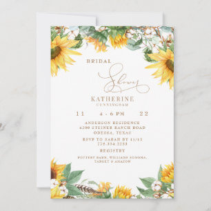 Rustic Sunflowers and Cotton Bridal Shower Invitation