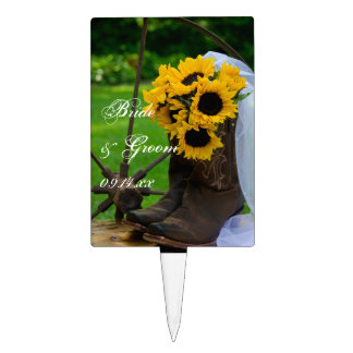 Rustic Sunflowers and Cowboy Boots Country Wedding Cake Topper