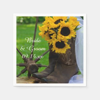 Cowboy paper napkin with flowers and cowboy boots
