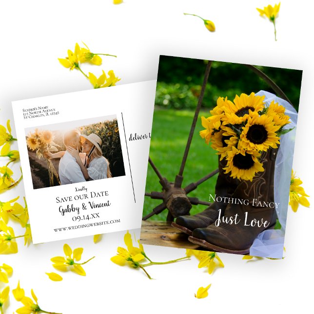 Rustic Sunflowers and Cowboy Boots Save the Date Announcement Postcard (Creator Uploaded)