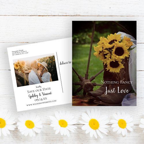 Rustic Sunflowers and Cowboy Boots Save the Date Announcement Postcard