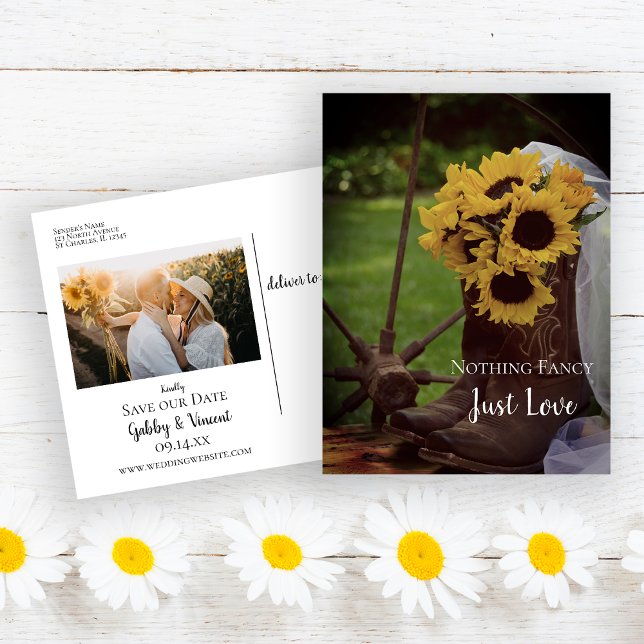 Rustic Sunflowers and Cowboy Boots Save the Date Announcement Postcard (Creator Uploaded)