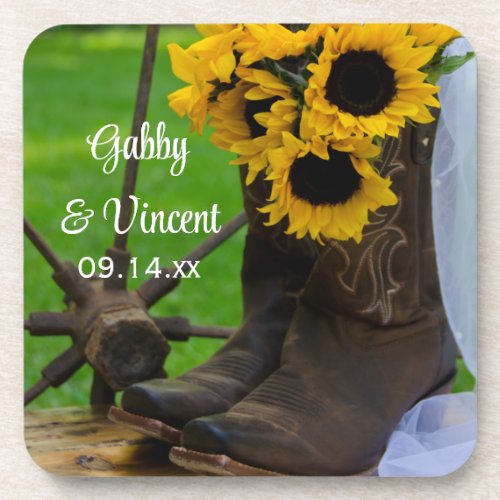 Rustic Sunflowers and Cowboy Boots Western Wedding Coaster
